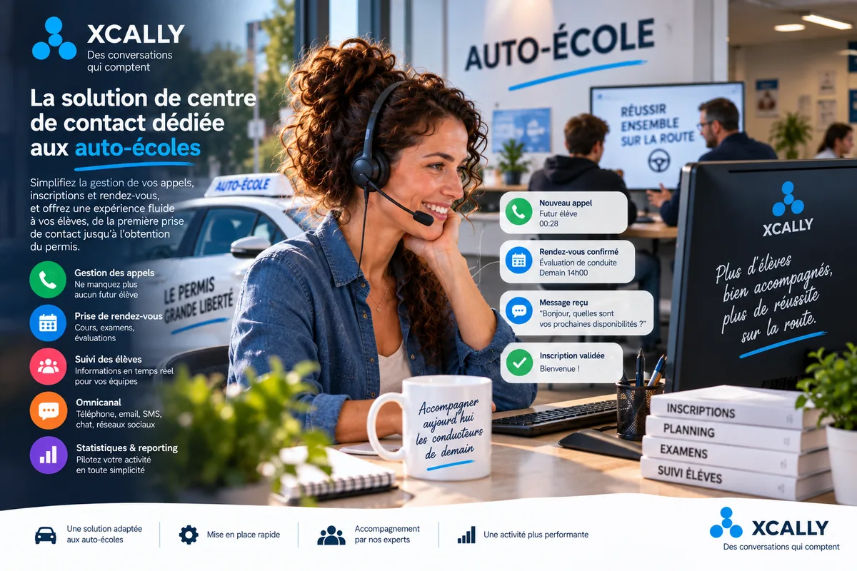 Secrétaire d'auto-école au téléphone, gérant inscriptions, plannings de leçons et annulations de dernière minute